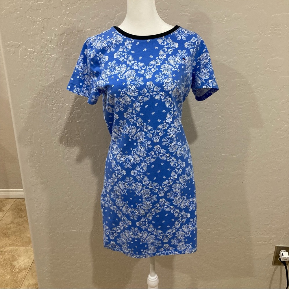 Tommy Hilfiger Blue and White Print Sheath Dress